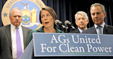 Massachusetts Attorney General Maura Healey speaks at a news conference March 29, 2016, with New York Attorney General Eric Schneiderman, right, and other U.S. state attorneys general. (Photo: Mike Segar/Reuters /Newscom)